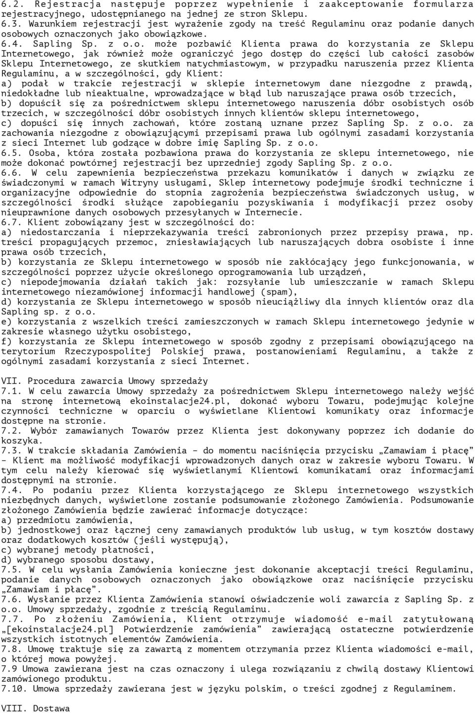 y na treść Regulaminu or