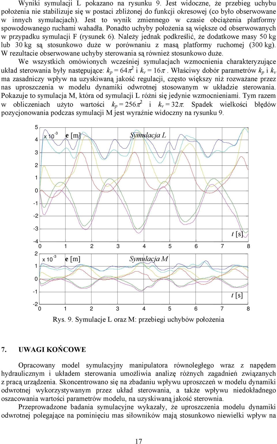 Naeży ednak podkreśić że dodatkowe masy 5 kg ub 3 kg są stosunkowo duże w porównaniu z masą patformy ruchome (3 kg). W rezutacie obserwowane uchyby sterowania są również stosunkowo duże.
