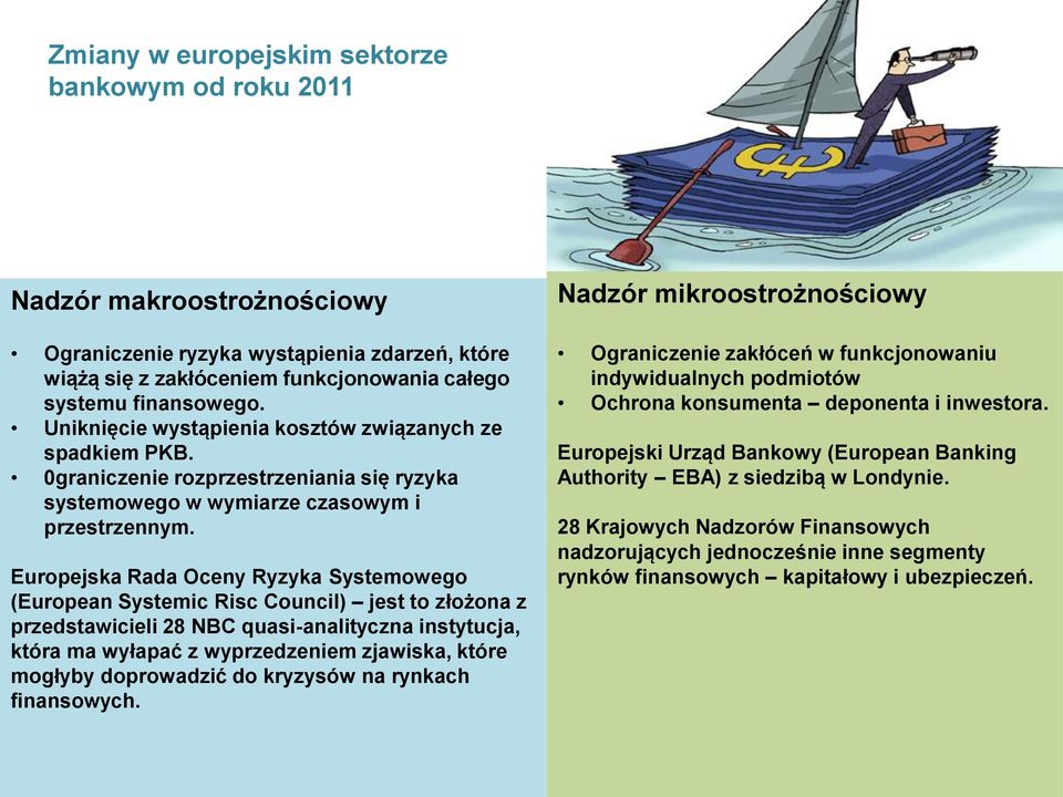 Europejska Rada Oceny Ryzyka Systemowego (European Systemic Risc Council) jest to złożona z przedstawicieli 28 NBC quasi-analityczna instytucja, która ma wyłapać z wyprzedzeniem zjawiska, które