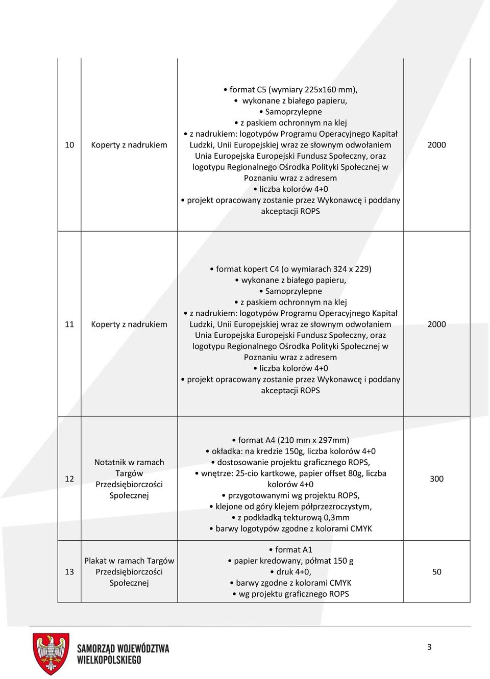 opracowany zostanie przez Wykonawcę i poddany akceptacji ROPS 2000 11 Koperty z nadrukiem format kopert C4 (o wymiarach 324 x 229) wykonane z białego papieru, Samoprzylepne z paskiem ochronnym na