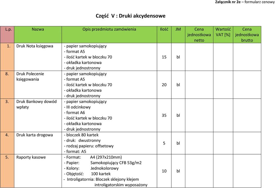 Druk Bankowy dowód wpłaty - papier samokopiujący - format A5 - ilość kartek w bloczku 70 - okładka kartonowa - druk jednostronny - papier samokopiujący - III odcinkowy - format A6 - ilość kartek w