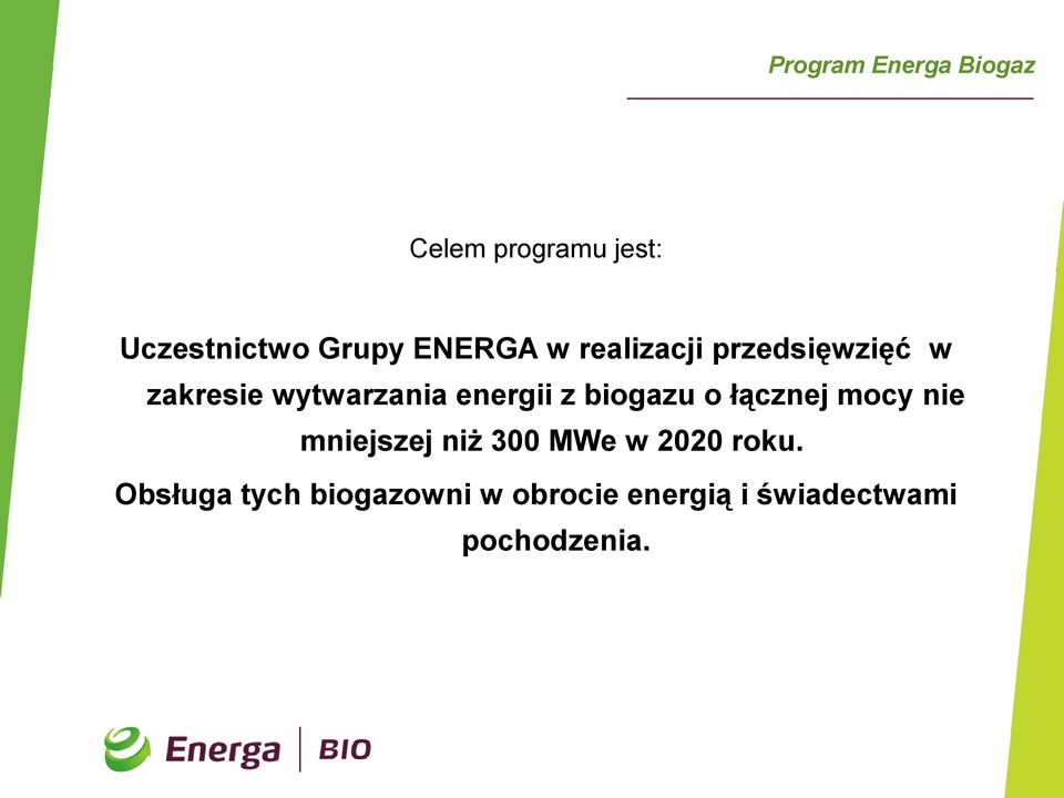 łącznej mocy nie mniejszej niż 300 MWe w 2020 roku.