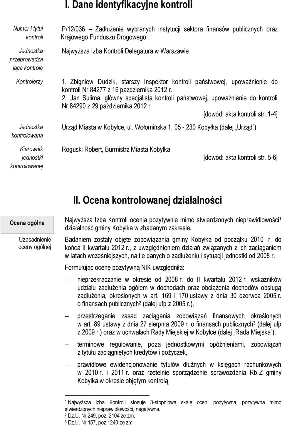 , 2. Jan Sulima, główny specjalista kontroli państwowej, upoważnienie do kontroli Nr 84290 z 29 października 2012 r. [dowód: akta kontroli str. 1-4] Urząd Miasta w Kobyłce, ul.