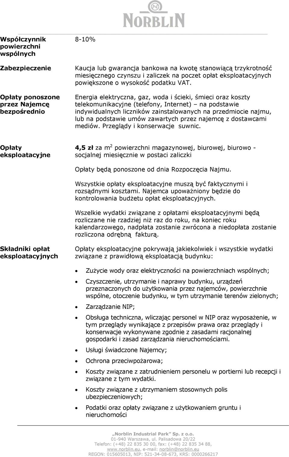 Energia elektryczna, gaz, woda i ścieki, śmieci oraz koszty telekomunikacyjne (telefony, Internet) na podstawie indywidualnych liczników zainstalowanych na przedmiocie najmu, lub na podstawie umów