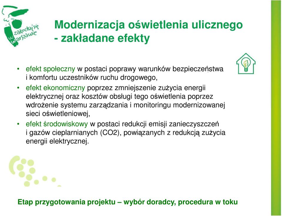 wdrożenie systemu zarządzania i monitoringu modernizowanej sieci oświetleniowej, efekt środowiskowy w postaci redukcji emisji