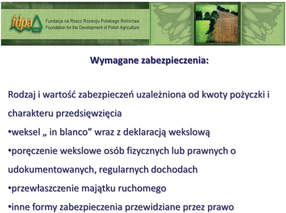 poręczenie wekslowe osób fizycznych lub prawnych o udokumentowanych, regularnych