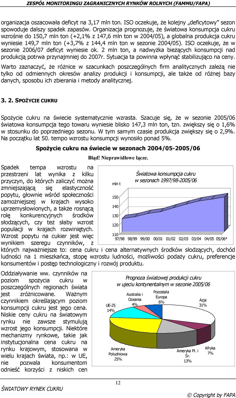 2004/05). ISO oczekuje, że w sezonie 2006/07 deficyt wyniesie ok. 2 mln ton, a nadwyżka bieżących konsumpcji nad produkcją potrwa przynajmniej do 2007r.