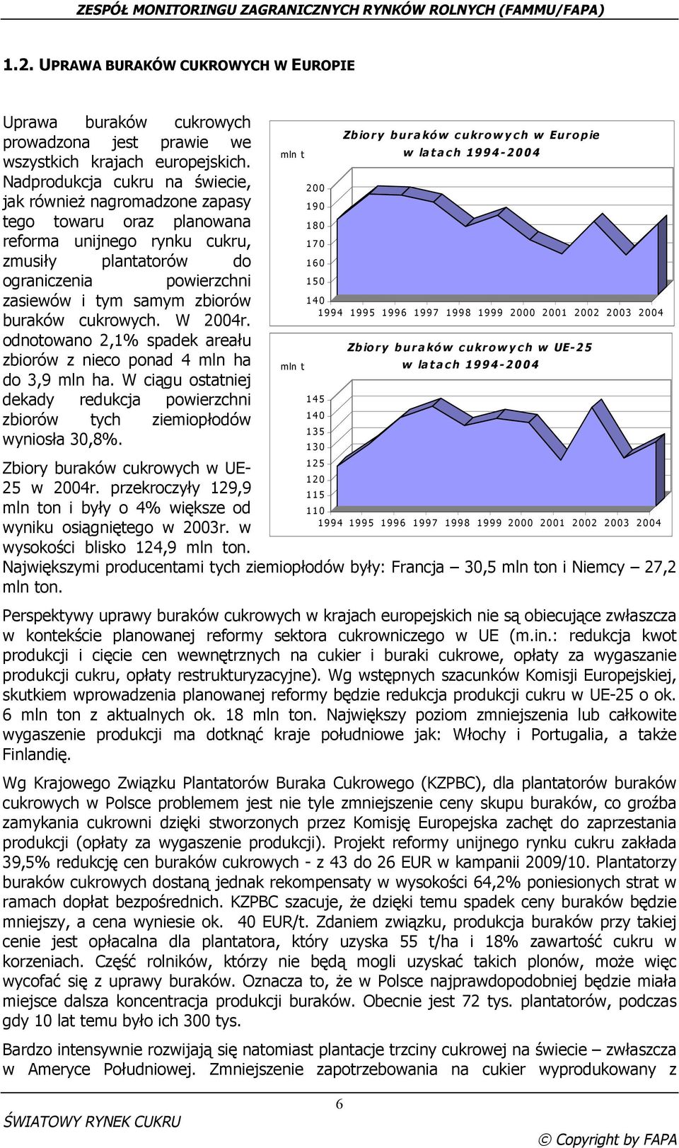 zasiewów i tym samym zbiorów 1 40 1 994 1 995 1 996 1 997 1 998 1 999 2000 2001 2002 2003 2004 buraków cukrowych. W 2004r.
