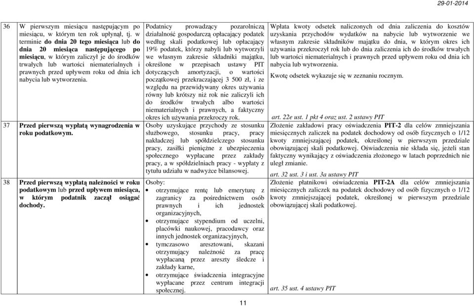 nabycia lub wytworzenia. 37 Przed pierwszą wypłatą wynagrodzenia w roku podatkowym.