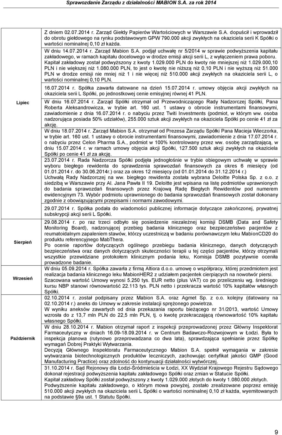 podjął uchwałę nr 5/2014 w sprawie podwyższenia kapitału zakładowego, w ramach kapitału docelowego w drodze emisji akcji serii L, z wyłączeniem prawa poboru.