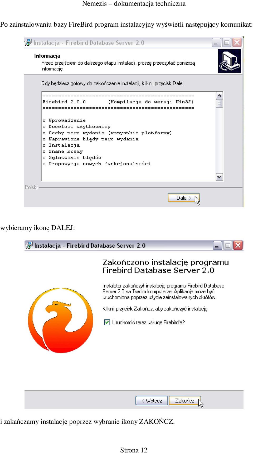 komunikat: wybieramy ikonę DALEJ: i