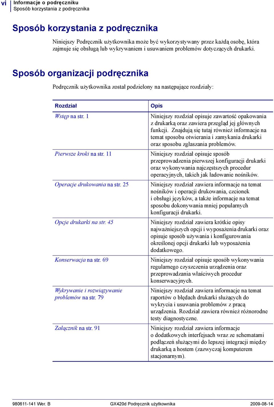 1 Pierwsze kroki na str. 11 Operacje drukowania na str. 25 Opcje drukarki na str. 45 Konserwacja na str. 69 Wykrywanie i rozwiązywanie problemów na str. 79 Załącznik na str.