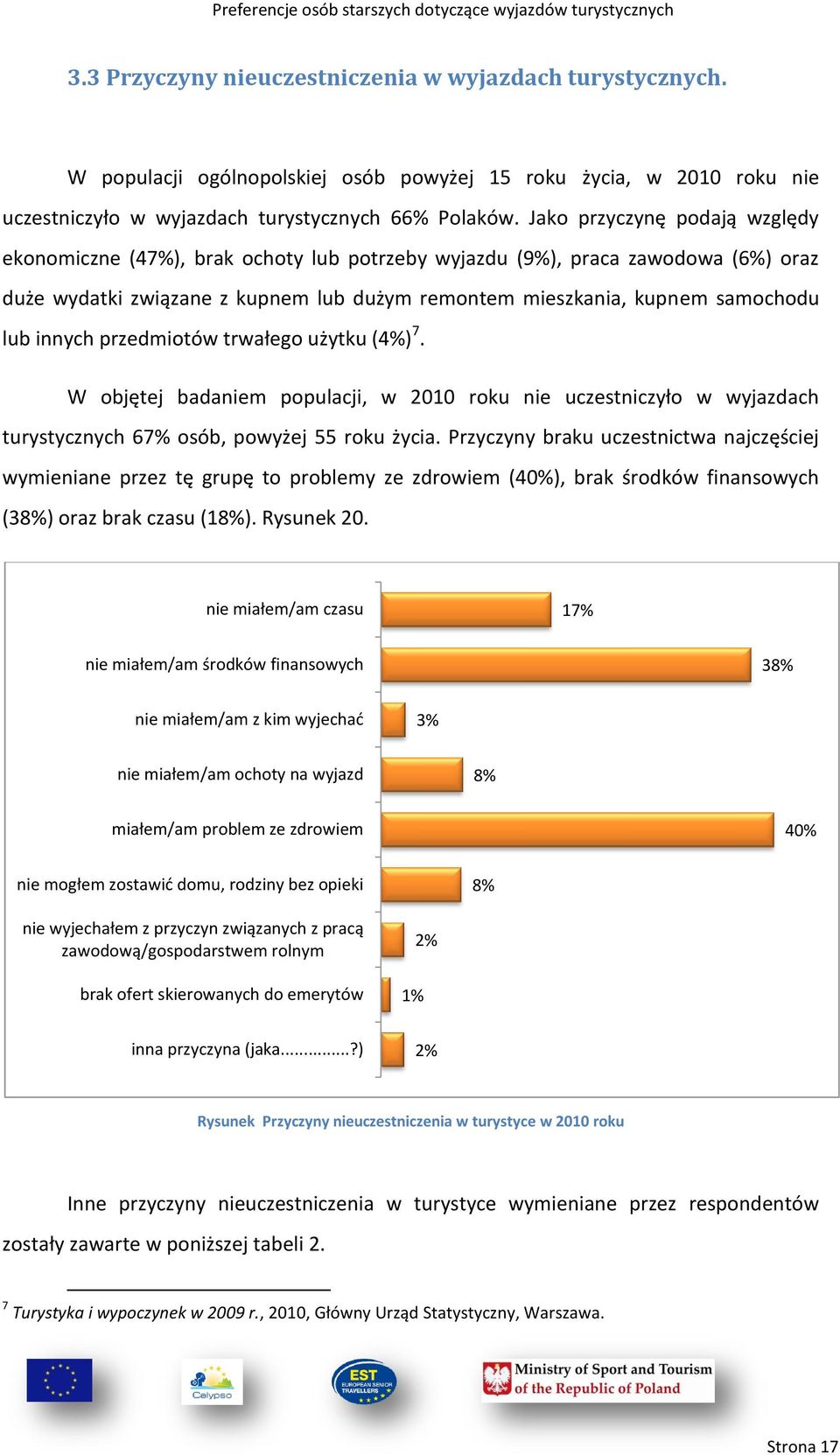 przedmiotów trwałego użytku (4%) 7. W objętej badaniem populacji, w 2010 roku nie uczestniczyło w wyjazdach turystycznych 6 osób, powyżej 55 roku życia.