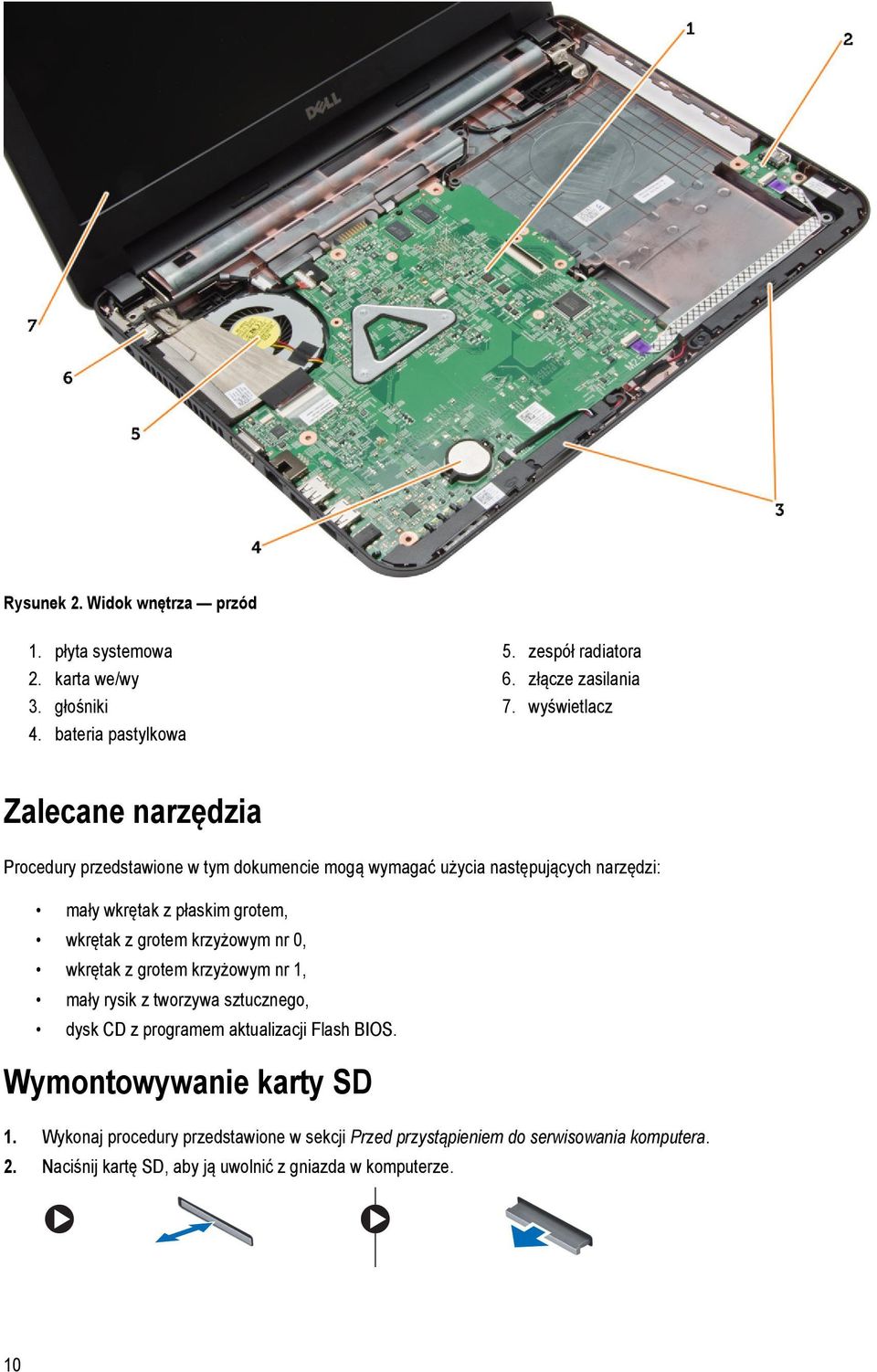 wkrętak z grotem krzyżowym nr 0, wkrętak z grotem krzyżowym nr 1, mały rysik z tworzywa sztucznego, dysk CD z programem aktualizacji Flash BIOS.