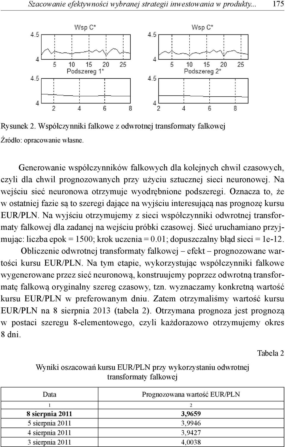 Oznacza to, że w ostatniej fazie są to szeregi dające na wyjściu interesującą nas prognozę kursu EUR/PLN.