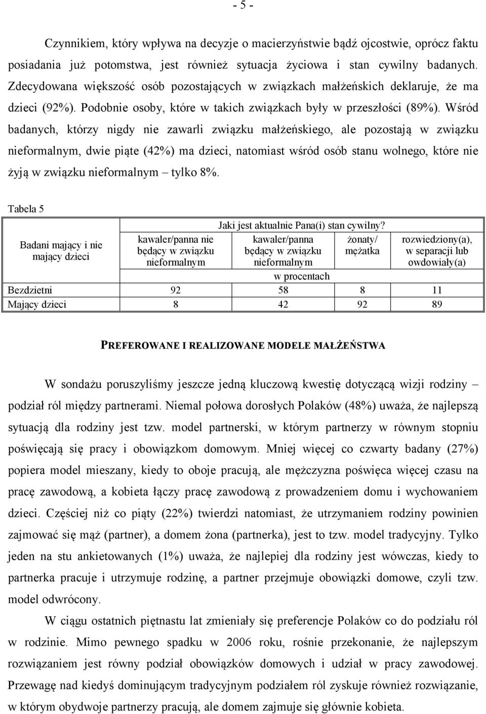 Wśród badanych, którzy nigdy nie zawarli związku małżeńskiego, ale pozostają w związku nieformalnym, dwie piąte (4) ma dzieci, natomiast wśród osób stanu wolnego, które nie żyją w związku