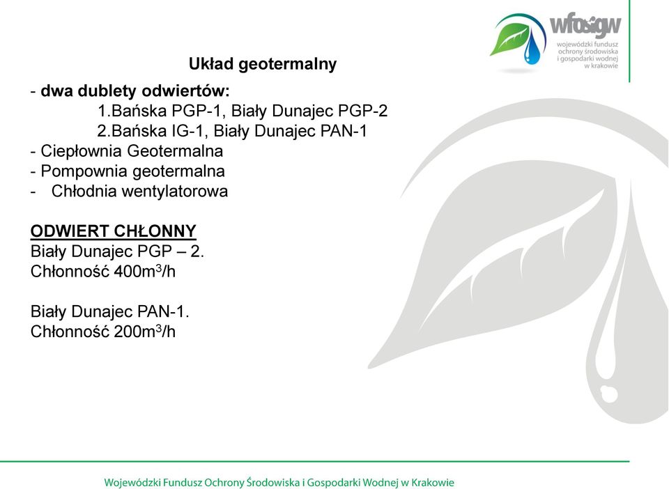 Bańska IG-1, Biały Dunajec PAN-1 - Ciepłownia Geotermalna - Pompownia