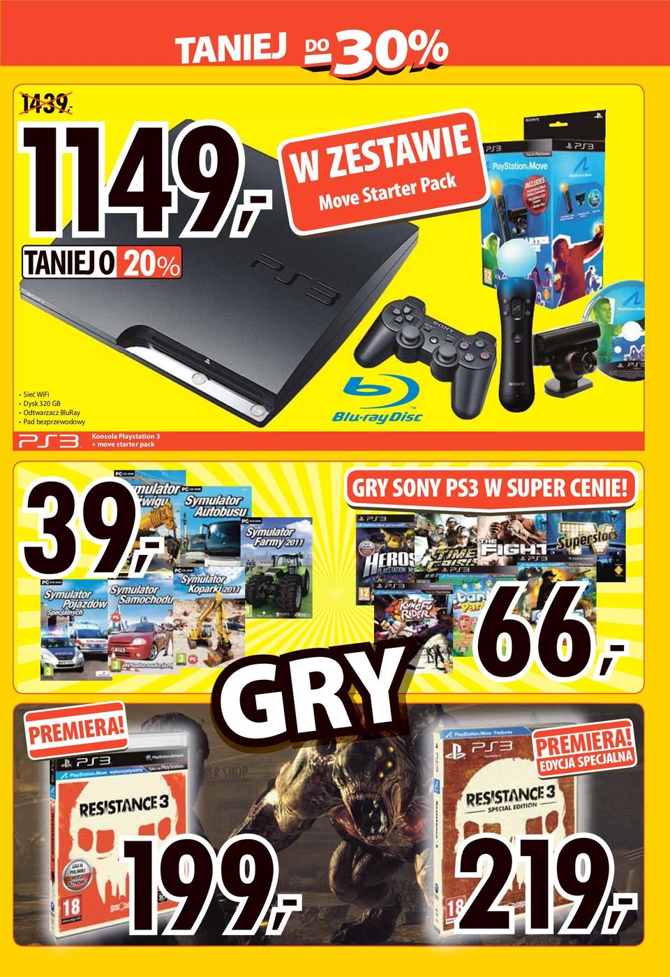 Konsola Playstation 3 + move starter pack 39, PREMIER!