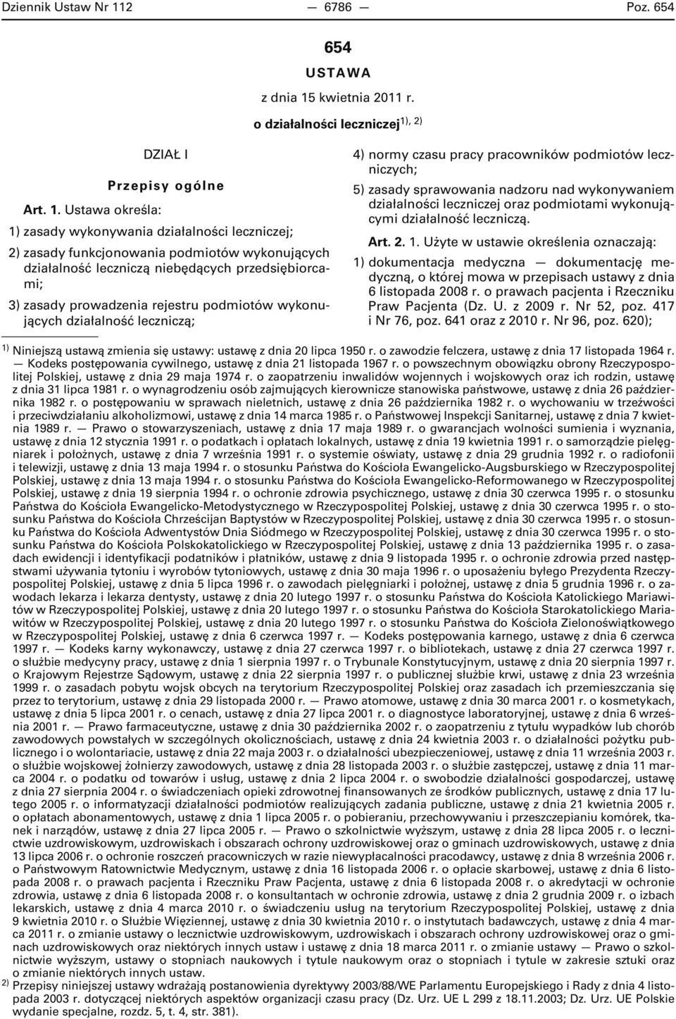 kwietnia 2011 r. o działalności leczniczej1), 2) Art. 1.