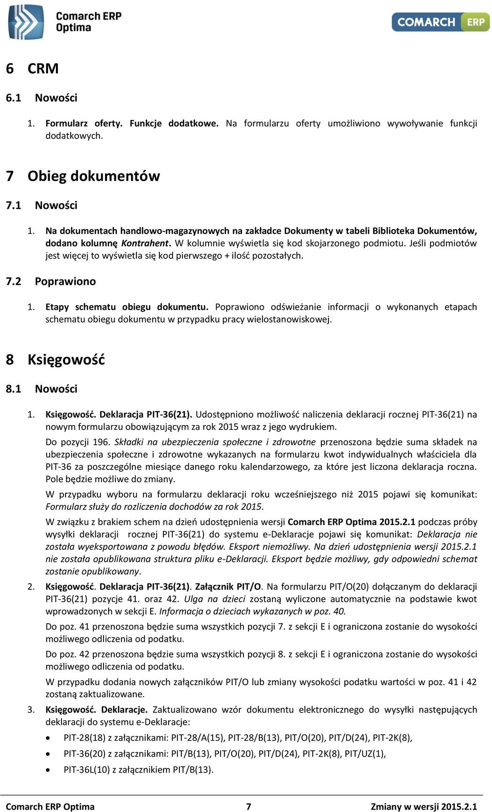 Poprawiono odświeżanie informacji o wykonanych etapach schematu obiegu dokumentu w przypadku pracy wielostanowiskowej. 8 Księgowość 8.1 Nowości 1. Księgowość. Deklaracja PIT-36(21).