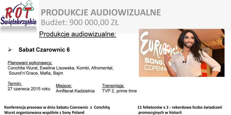 Miejsce: Amfiterat Kadzielnia Transmisja: TVP 2, prime time Konferencja prasowa w dniu Sabatu Czarownic z