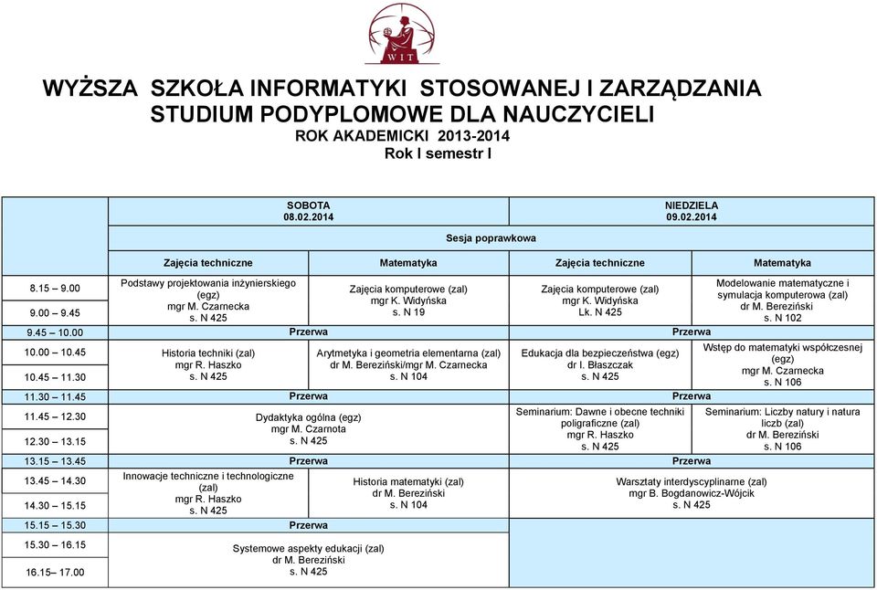 30 Dydaktyka ogólna (egz) Seminarium: Dawne i obecne techniki poligraficzne (zal) Przerwa 13.45 14.30 i technologiczne (zal) 15.30 16.