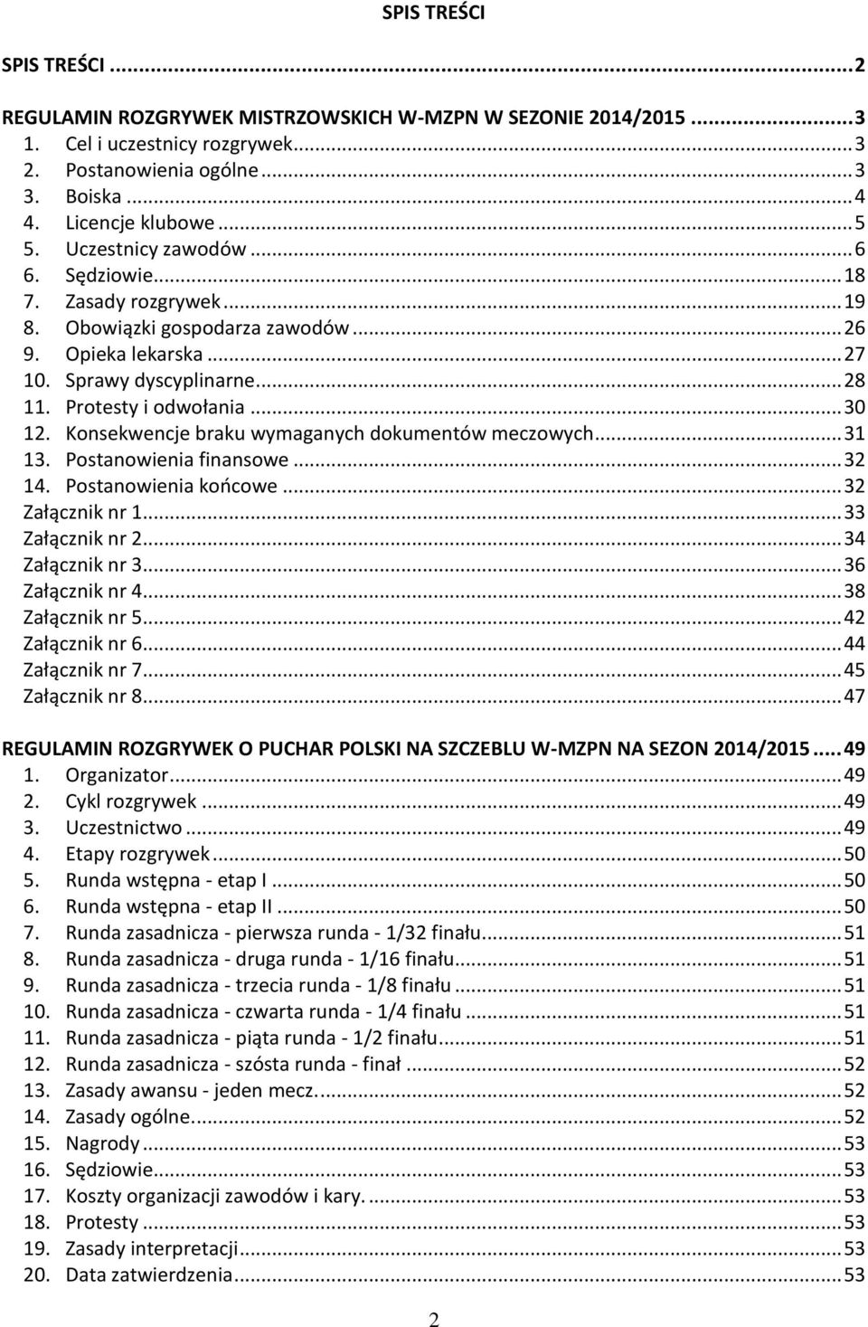 Konsekwencje braku wymaganych dokumentów meczowych... 31 13. Postanowienia finansowe... 32 14. Postanowienia końcowe... 32 Załącznik nr 1... 33 Załącznik nr 2... 34 Załącznik nr 3... 36 Załącznik nr 4.