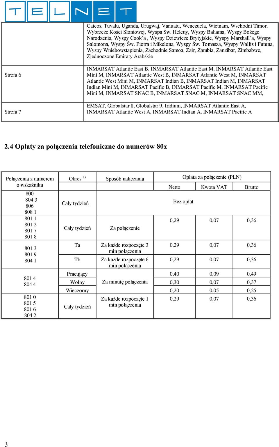 Tomasza, Wyspy Wallis i Futuna, Wyspy Wniebowstąpienia, Zachodnie Samoa, Zair, Zambia, Zanzibar, Zimbabwe, Zjednoczone Emiraty Arabskie Strefa 6 Strefa 7 INMARSAT Atlantic East B, INMARSAT Atlantic
