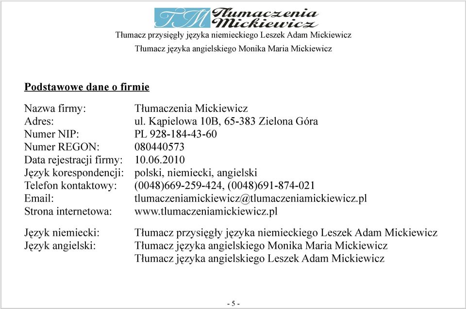 Kąpielowa 10B, 65-383 Zielona Góra PL 928-184-43-60 080440573 10.06.