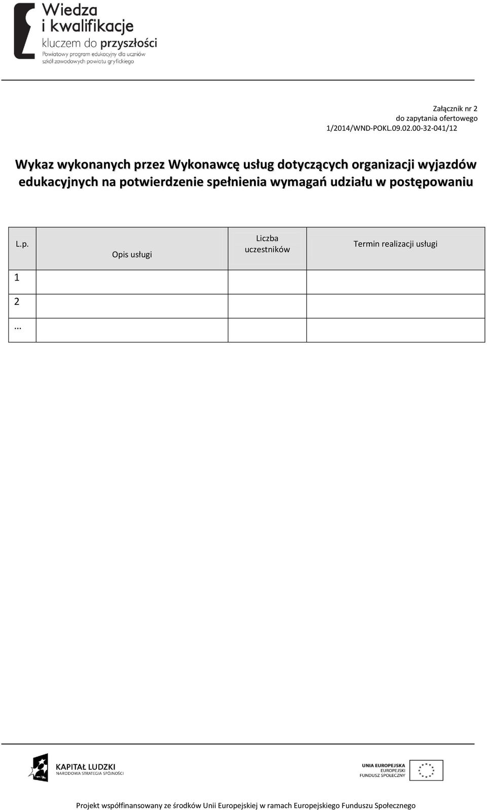 organizacji wyjazdów edukacyjnych na potwierdzenie spełnienia wymagań