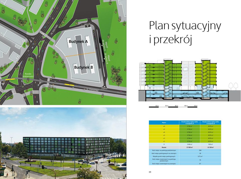+3 2730 m2 2070 m2 +2 2 2730 m 2070 m2 +1 2730 m2 2070 m2 0 1540 m 930 m2 Razem 17 920 m2 13 350 m2 2 Ilość miejsc na parkingu podziemnym 394 Ilość
