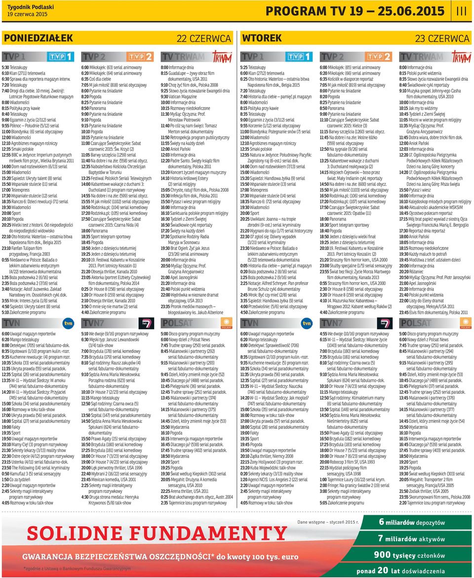 : Lotnicze Pogotowie Ratunkowe magazyn 8:00 Wiadomości 8:15 Polityka przy kawie 8:40 Telezakupy 9:00 Egzamin z życia (2/112) serial 9:55 Północ Południe (5/12) serial 11:00 Blondynka: (6) 12:00