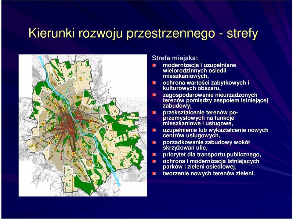 przemysłowych na funkcje mieszkaniowe i usługowe, ugowe, uzupełnienie lub wykształcenie nowych centrów w usługowych, ugowych, porządkowanie zabudowy