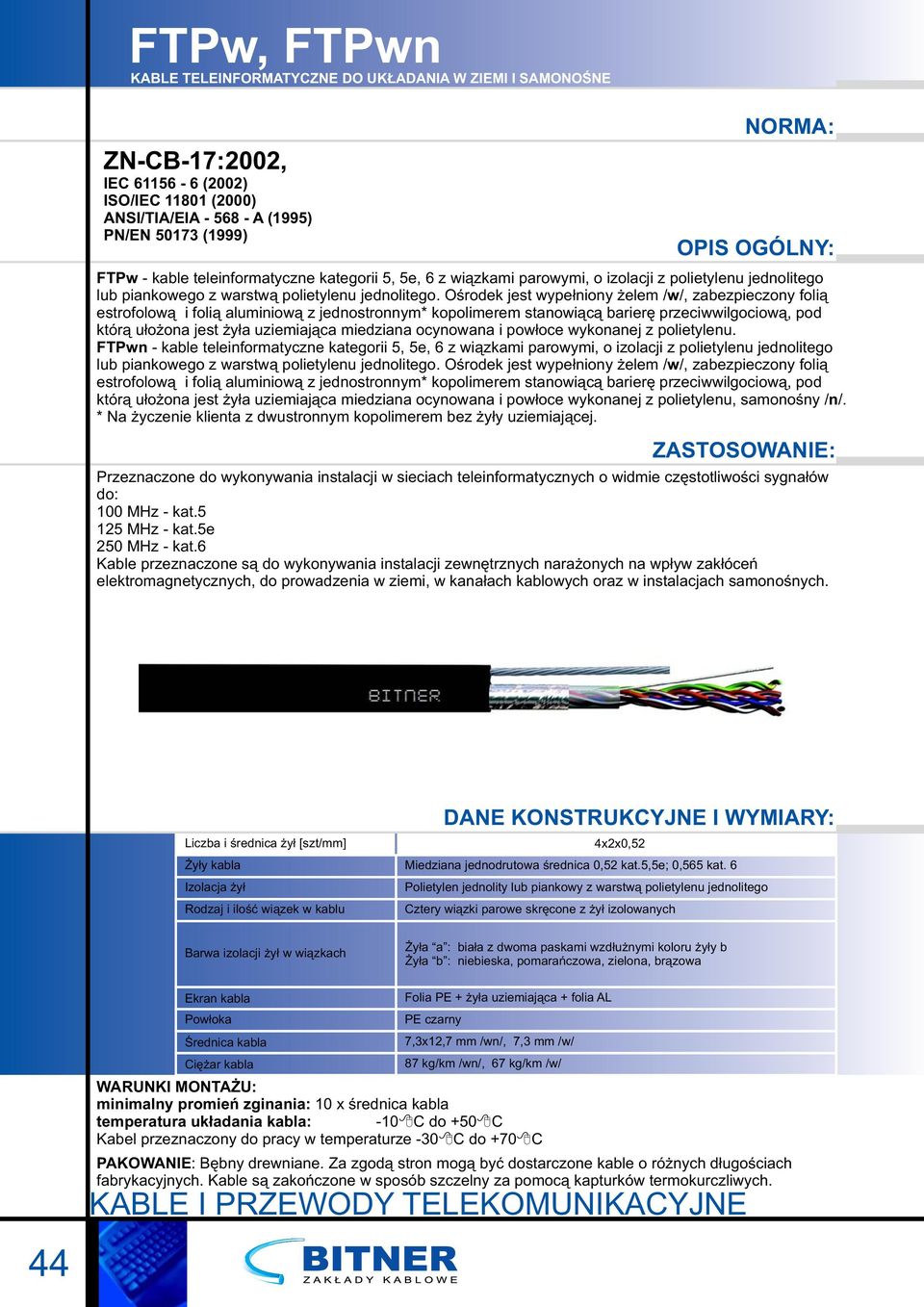 Ośrodek jest wypełniony żelem / w/, zabezpieczony folią estrofolową i folią aluminiową z jednostronnym* kopolimerem stanowiącą barierę przeciwwilgociową, pod którą ułożona jest żyła uziemiająca