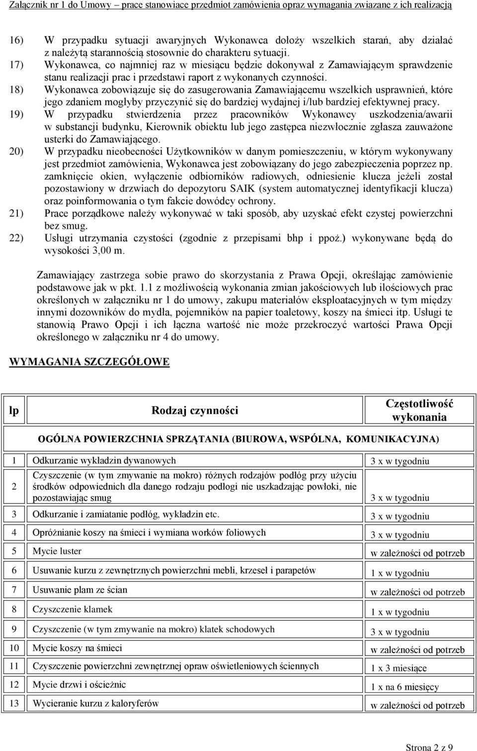 18) Wykonawca zobowiązuje się do zasugerowania Zamawiającemu wszelkich usprawnień, które jego zdaniem mogłyby przyczynić się do bardziej wydajnej i/lub bardziej efektywnej pracy.