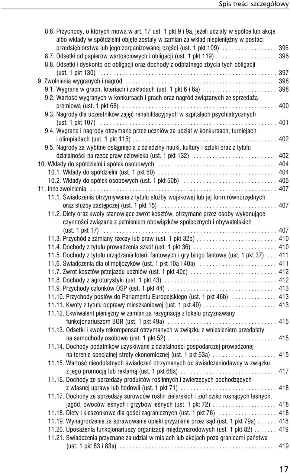 ................ 396 8.7. Odsetki od papierów wartościowych i obligacji (ust. 1 pkt 119)................... 396 8.8. Odsetki i dyskonto od obligacji oraz dochody z odpłatnego zbycia tych obligacji (ust.