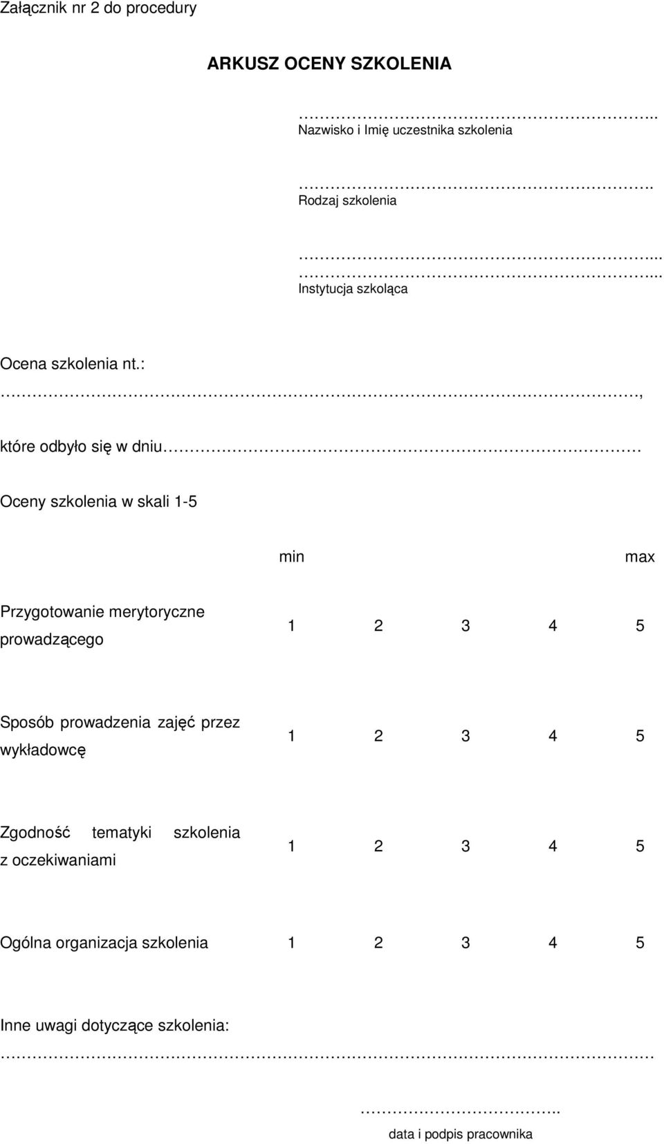 :, które odbyło się w dniu Oceny w skali 1-5 min max Przygotowanie merytoryczne prowadzącego 1 2 3