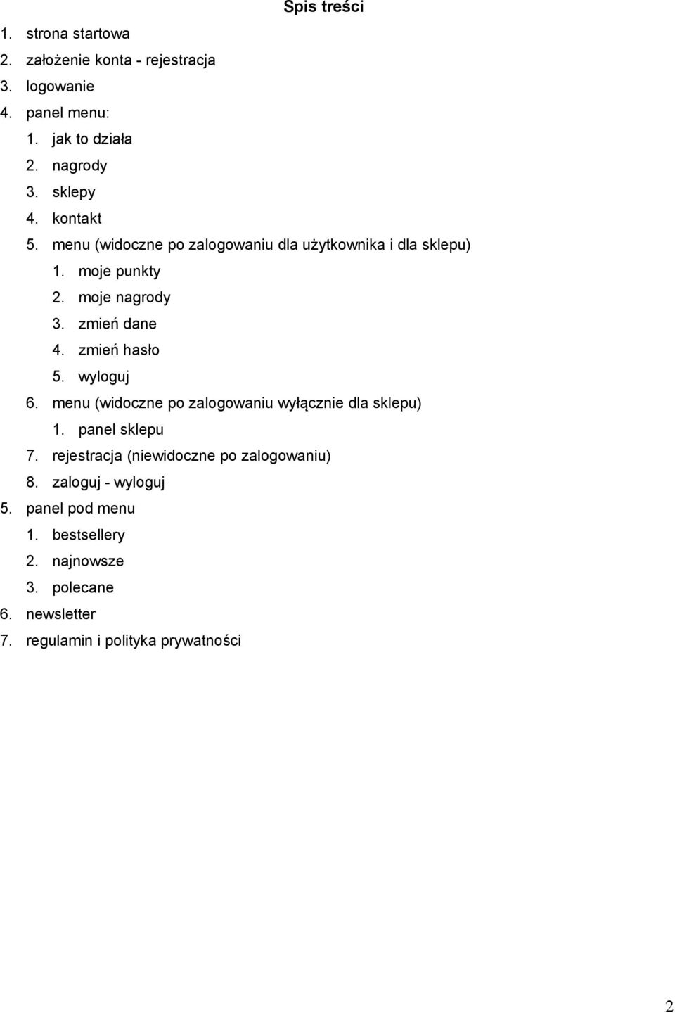 zmień hasło 5. wyloguj 6. menu (widoczne po zalogowaniu wyłącznie dla sklepu) 1. panel sklepu 7.