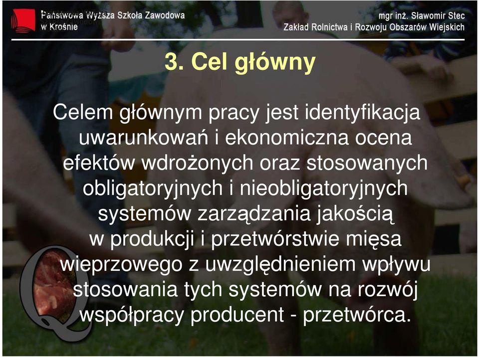 systemów zarządzania jakością w produkcji i przetwórstwie mięsa wieprzowego z