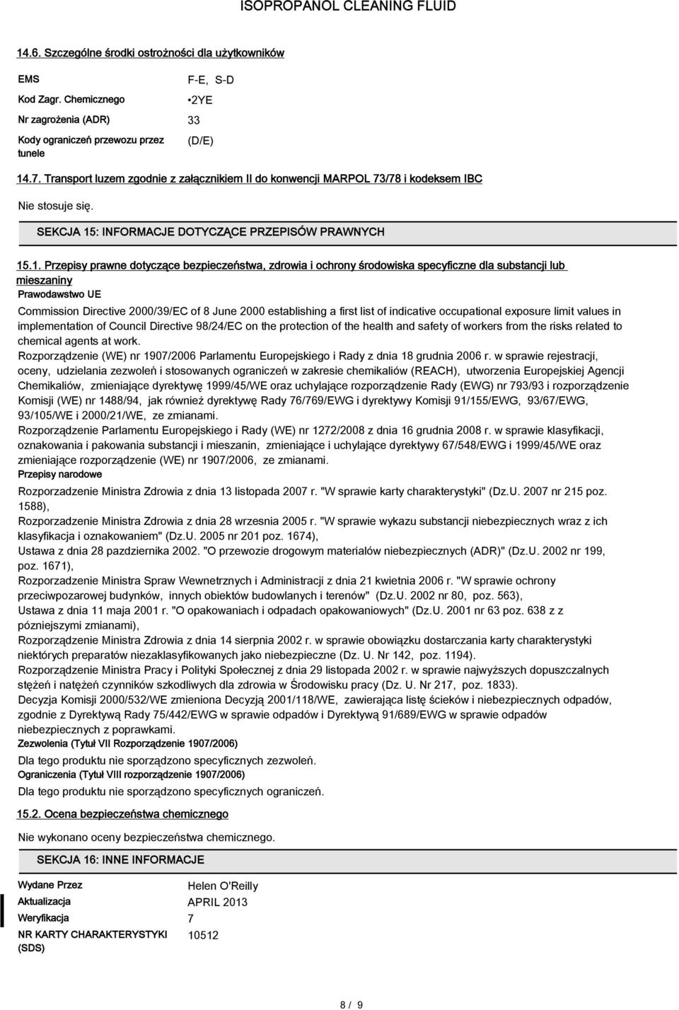 : INFORMACJE DOTYCZĄCE PRZEPISÓW PRAWNYCH 15