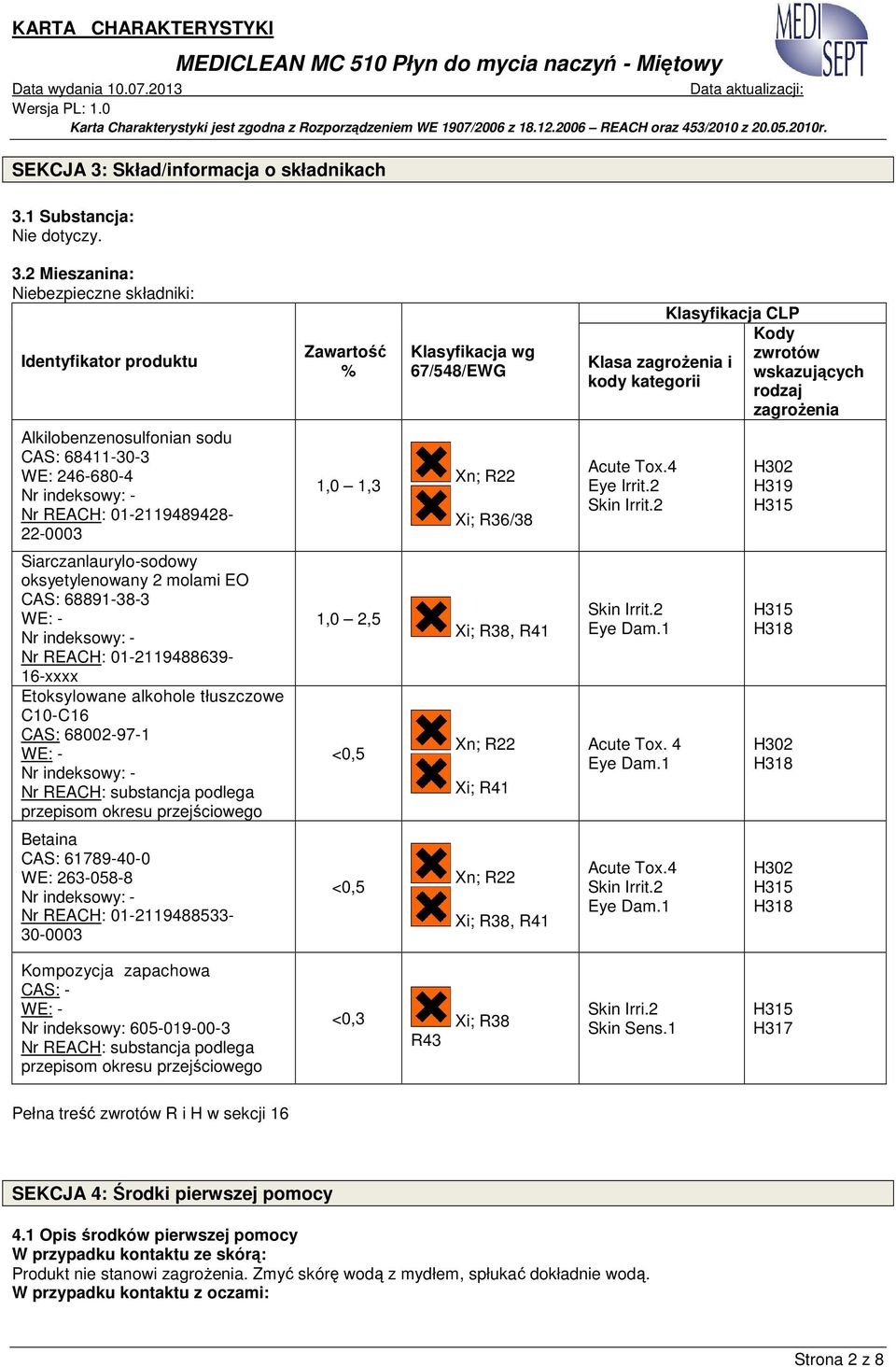 1 Substancja: Nie dotyczy. 3.