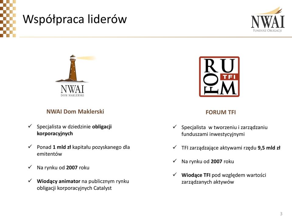 emitentów Na rynku od 2007 roku Wiodący animator na publicznym rynku obligacji korporacyjnych Catalyst TFI