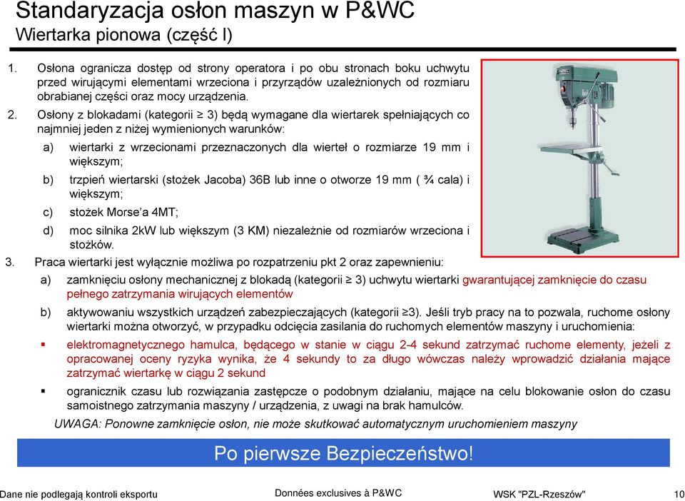 Osłony z blokadami (kategorii 3) będą wymagane dla wiertarek spełniających co najmniej jeden z niżej wymienionych warunków: a) wiertarki z wrzecionami przeznaczonych dla wierteł o rozmiarze 19 mm i