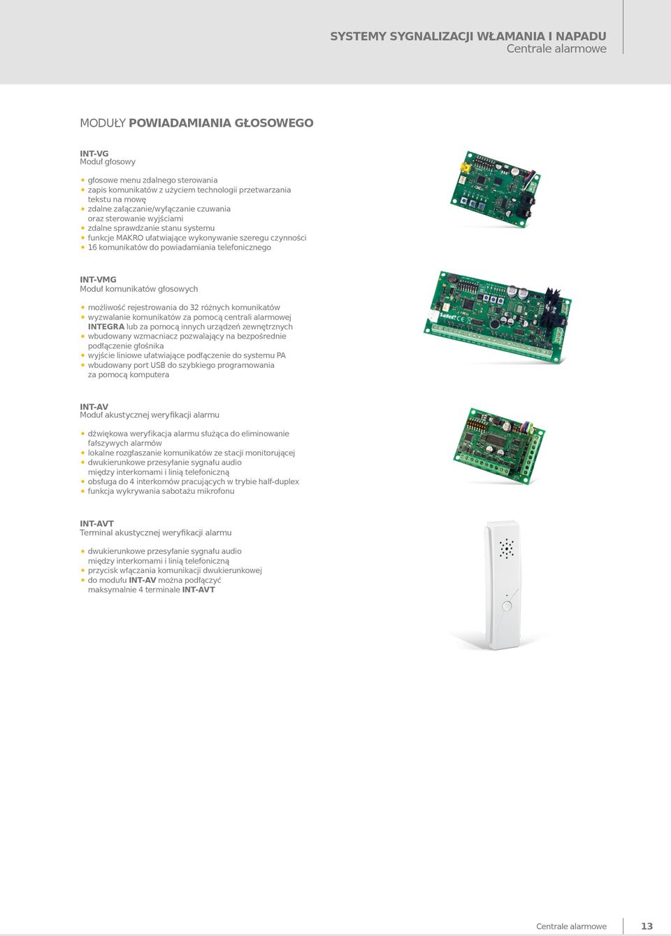 telefonicznego INT-VMG Moduł komunikatów głosowych możliwość rejestrowania do 32 różnych komunikatów wyzwalanie komunikatów za pomocą centrali alarmowej INTEGRA lub za pomocą innych urządzeń