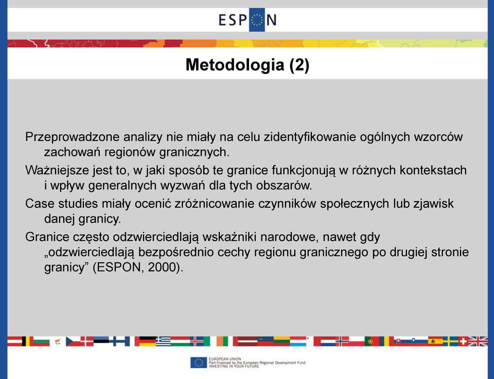 Case studies miały ocenić zróżnicowanie czynników społecznych lub zjawisk danej granicy.