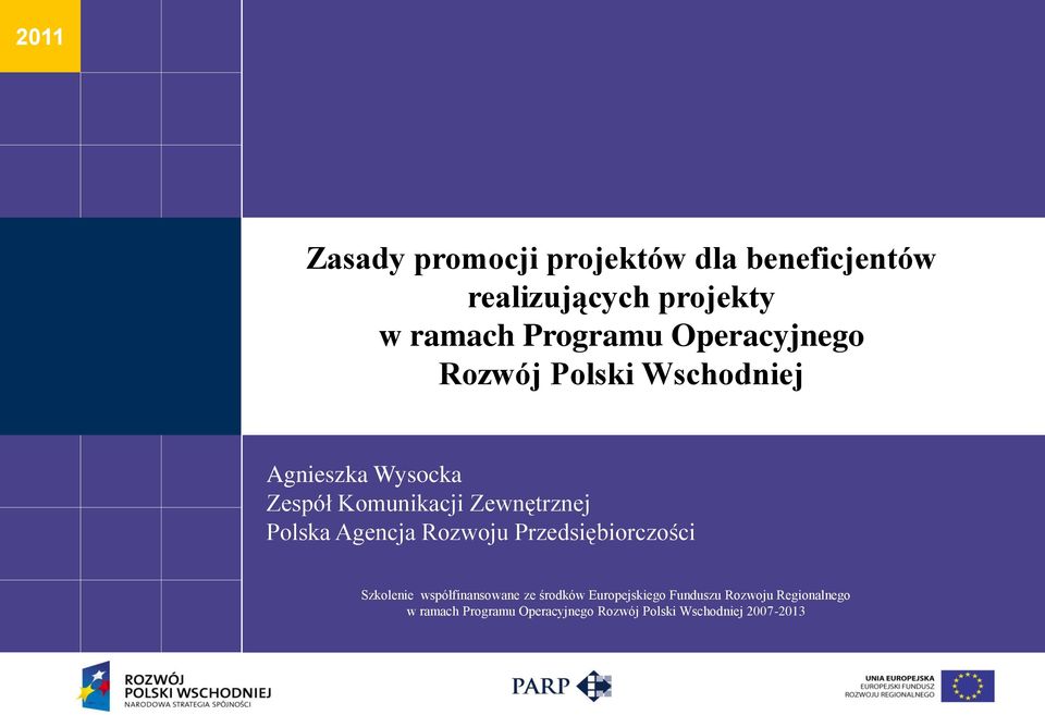 Polska Agencja Rozwoju Przedsiębiorczości Szkolenie współfinansowane ze środków