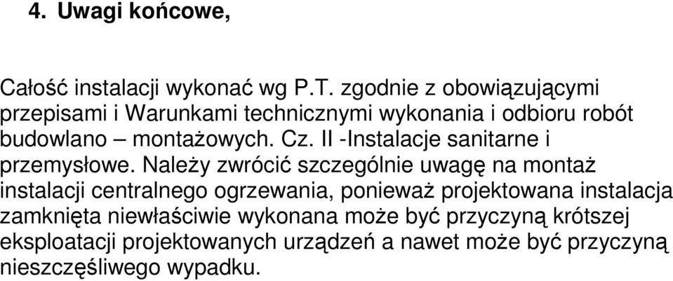 II -Instalacje sanitarne i przemysłowe.