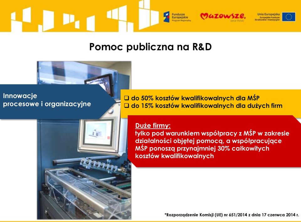 MŚP w zakresie działalności objętej pomocą, a współpracujące MŚP ponoszą przynajmniej 30%