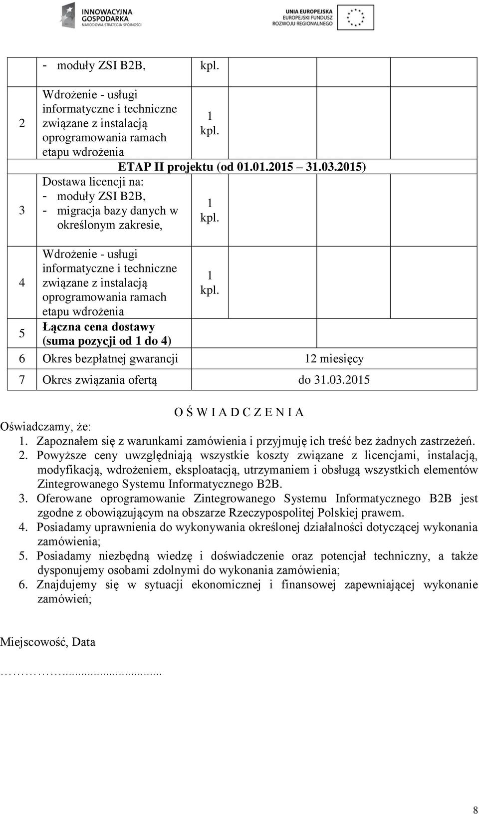 kpl. ETAP II projektu (od 01.01.2015 31.03.2015) 1 kpl.