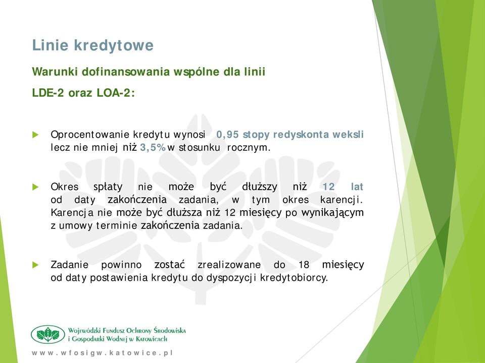 Okres spłaty nie może być dłuższy niż 12 lat od daty zakończenia zadania, w tym okres karencji.